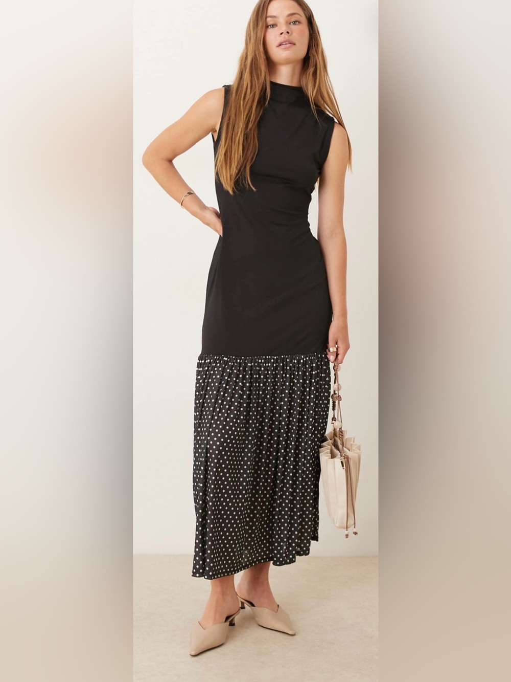 ASOS DESIGN High neck hybrid Black Polka Dot Maxi Dress